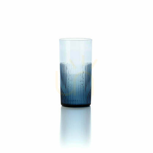 Prüfen Geriffeltes hohes Trinkglas Bazar Bizar Azure Blau, 15,3 cm