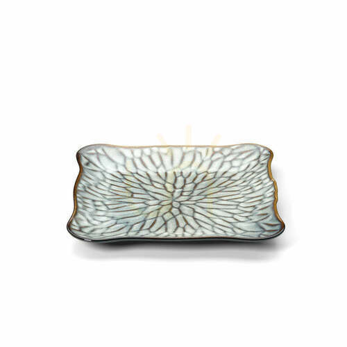 Prüfen Quadratischer Teller Lotus Ice grau braun L 24 x 25,5 cm