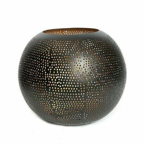 Prüfen Handgefertigte durchbohrte Kugel Schwarzgold XL Dekoobjekt 30x23x30 cm