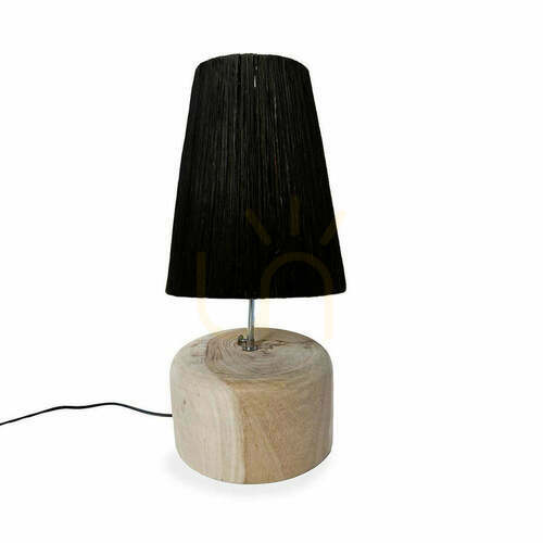 Prüfen Raffia Teakholz Tischlampe Natural Black Handmade 55 cm