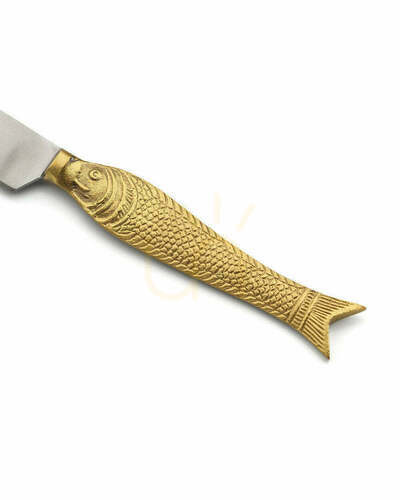 Prüfen Tafelmesser BAZAR BIZAR Fish Shaped L mit goldfarbenem Fischgriff, 24 cm