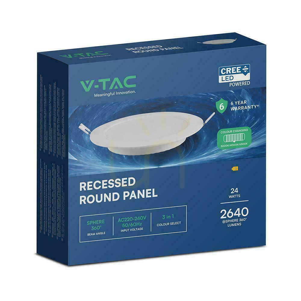 Prüfen V-TAC 24W LED CREE CHIP Einbaudownlight Panel rund 294x29mm VT-61024CCT 2640lm 6 Jahre Garantie V-TAC 24W LED CREE CHIP Einbaudownlight Panel rund 294x29mm VT-61024CCT 2640lm 6 Jahre Garantie