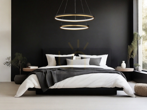 Prüfen LED-Pendelleuchte BANE Luces Exclusivas Schwarz-Gold, 2 Ringe Ø80 cm LE43226