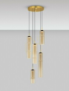 Pendelleuchte SARTANO LE45168, 5 Schirme, Cognacglas, Gold, Ø 34 cm — Luces Exclusivas small 1
