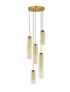Pendelleuchte SARTANO LE45168, 5 Schirme, Cognacglas, Gold, Ø 34 cm — Luces Exclusivas small 0