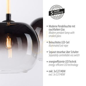 Paul Neuhaus LUMA 2411-18 Pendelleuchte Schwarz-Weiß, 3 × E27 mit leuchtendem Kabel small 4