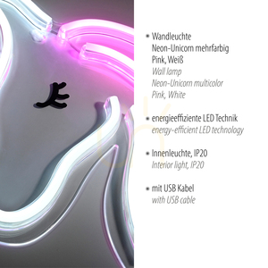 LED-Wandleuchte Paul Neuhaus NEON-UNICORN 85025-70 – Einhorn, rosa-weiß, 33 cm small 3
