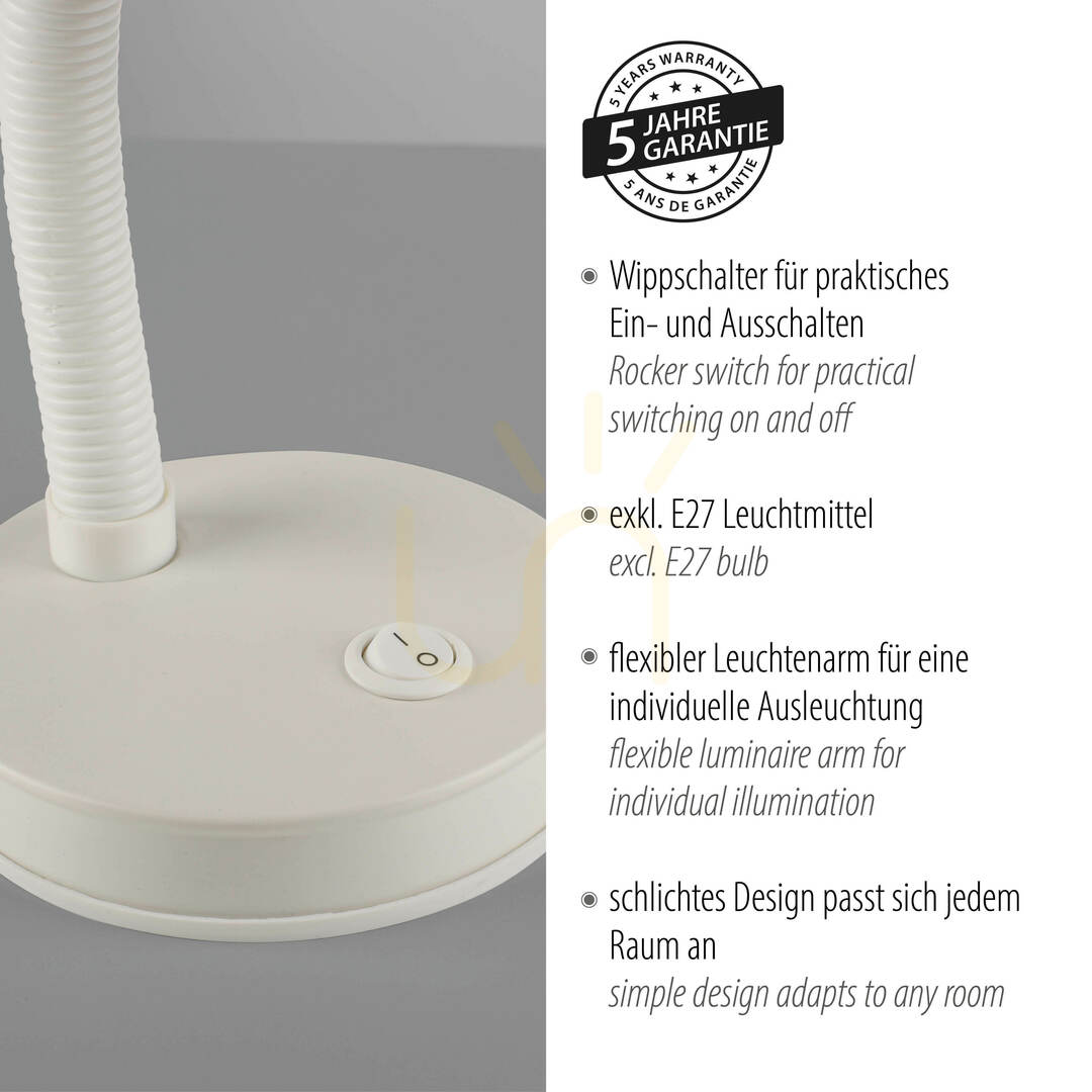 Zeige FLEXI Tischleuchte 11080-16 Weiß 1xE27 FLEXI Tischleuchte 11080-16 Weiß 1xE27