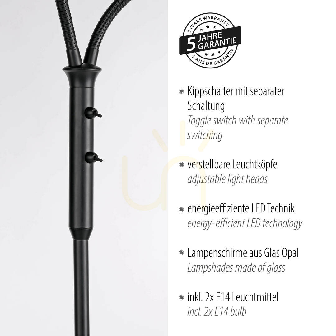 Zeige LOKI Stehleuchte 12158-18 Schwarz 2xE14 LOKI Stehleuchte 12158-18 Schwarz 2xE14