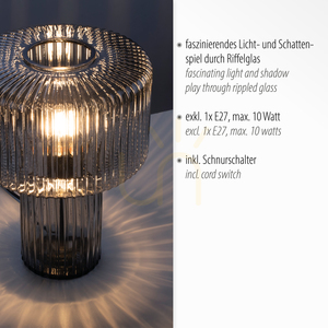 Zuma Line FUNGUS 4092-25 Tischleuchte aus Rauchglas 1×E27 small 3