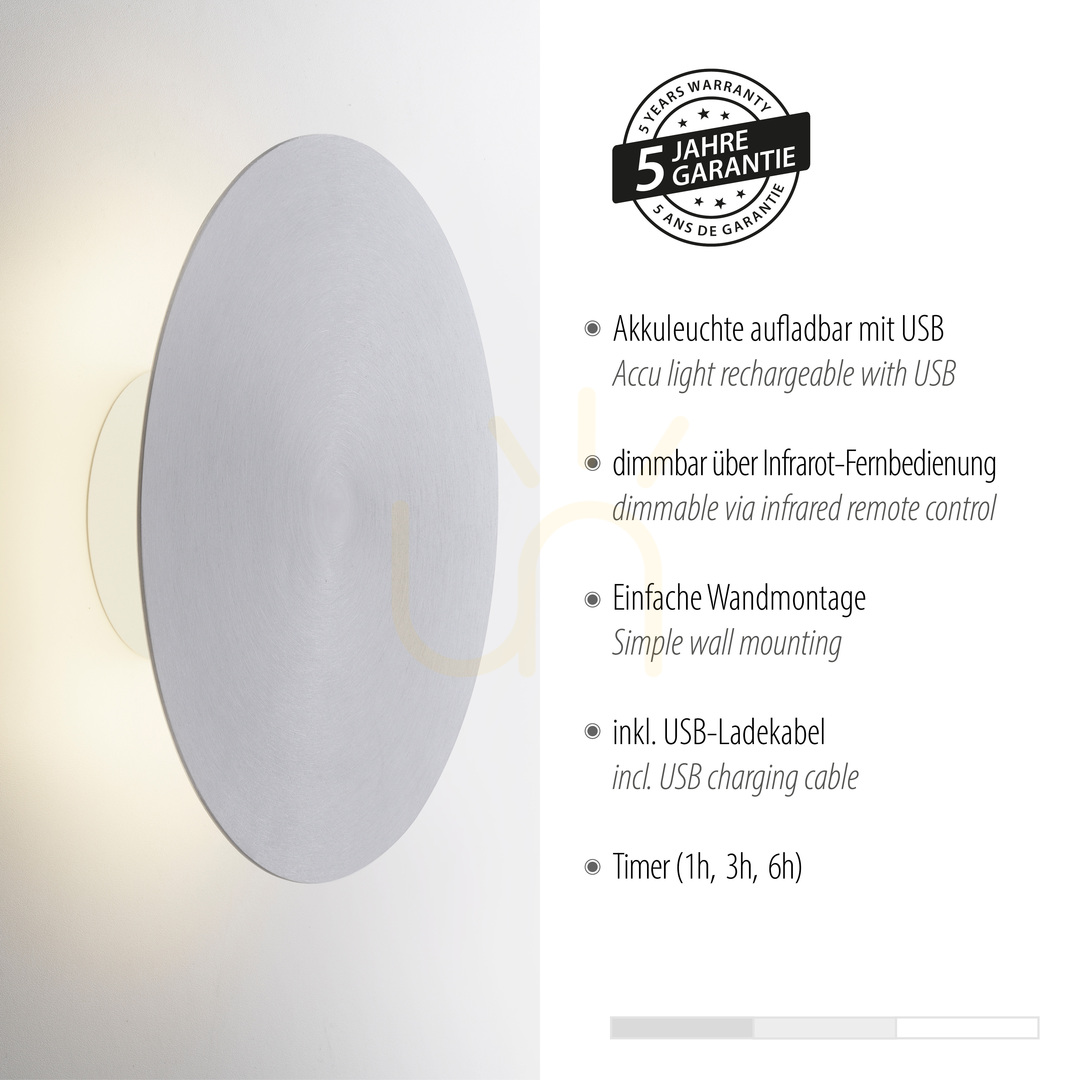 Zeige AKKU-PUNTUA Wandleuchte 8153-95 Silber 1xLED AKKU-PUNTUA Wandleuchte 8153-95 Silber 1xLED