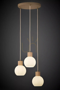 Pendelleuchte Sigma ALBA 3-flammig Beige Naturholz E27 41844 small 1