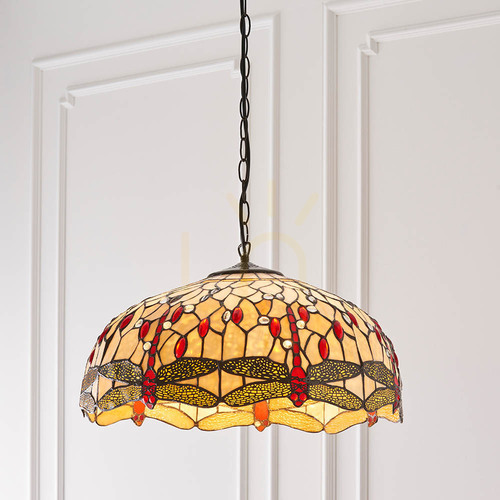 Prüfen Pendelleuchte Interiors Dragonfly Tiffany beige 3-flammig E27 64079