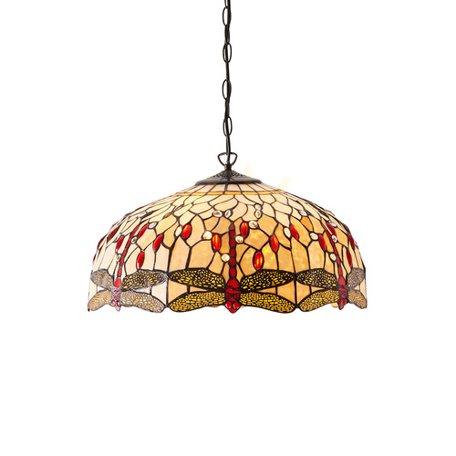 Prüfen Pendelleuchte Interiors Dragonfly Tiffany beige 3-flammig E27 64079