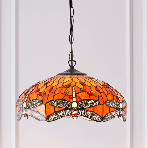 Prüfen Pendelleuchte Dragonfly Tiffany 3-flammig Multicolor Glas Stahl Interiors 64081