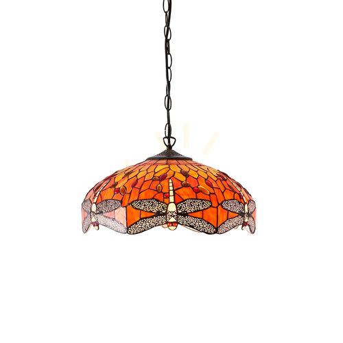 Prüfen Pendelleuchte Dragonfly Tiffany 3-flammig Multicolor Glas Stahl Interiors 64081