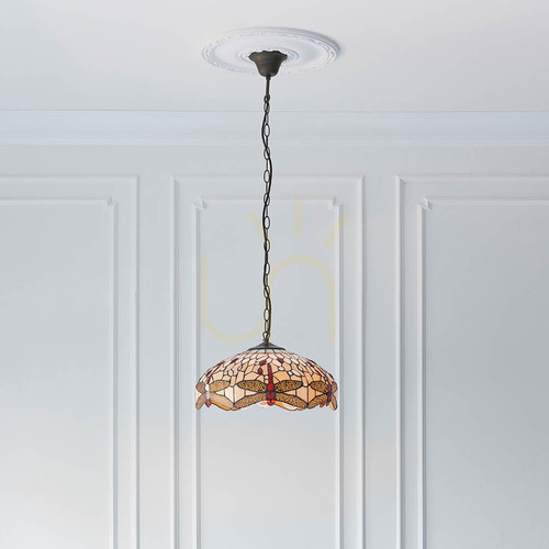 Prüfen Pendelleuchte Dragonfly Tiffany Beige 3-flammig E27 41 cm Interiors 70824