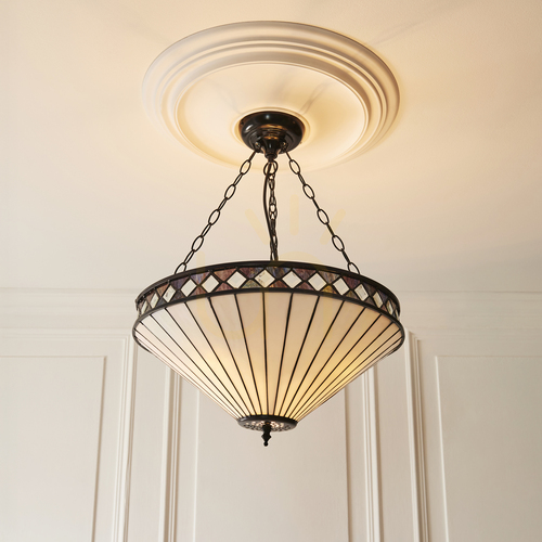Prüfen Pendelleuchte Interiors Fargo Tiffany Multicolor 3-flammig E27 Glas Stahl 50 cm 111871