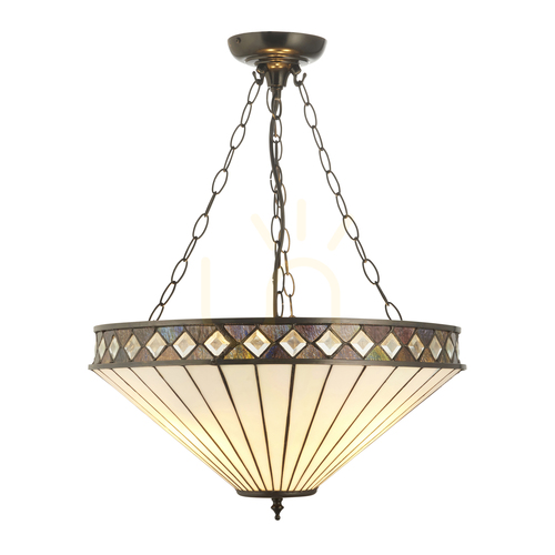 Prüfen Pendelleuchte Interiors Fargo Tiffany Multicolor 3-flammig E27 Glas Stahl 50 cm 111871