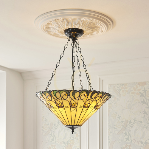 Prüfen Pendelleuchte Tiffany 3-flammig Multicolor Glas Stahl E27 50 cm Interiors 111881