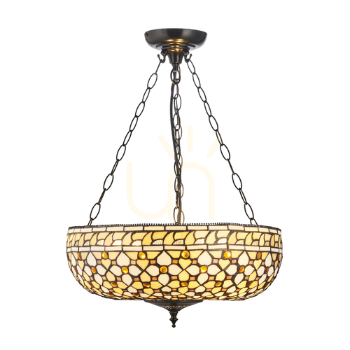 Prüfen Pendelleuchte Interiors Tiffany Multicolor Glas Stahl 3-flammig E27 111882