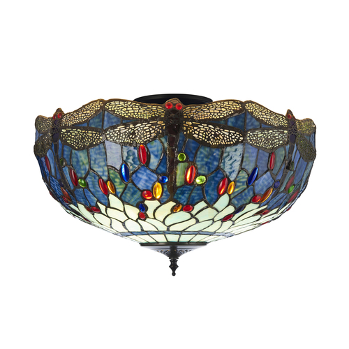 Prüfen Deckenleuchte Interiors Dragonfly Tiffany Blau Glas Stahl 3-flammig E27 111899