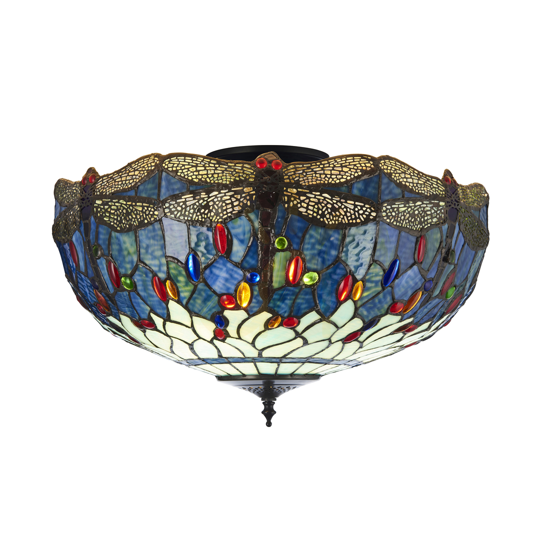 Lampă de tavan Tiffany albastră Interiors Dragonfly 3xE27 50 cm 111899