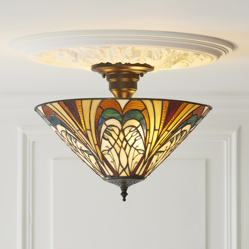 Prüfen Deckenleuchte Interiors Hector Tiffany multicolor Glas Stahl 3-flammig E27 40 cm 111905