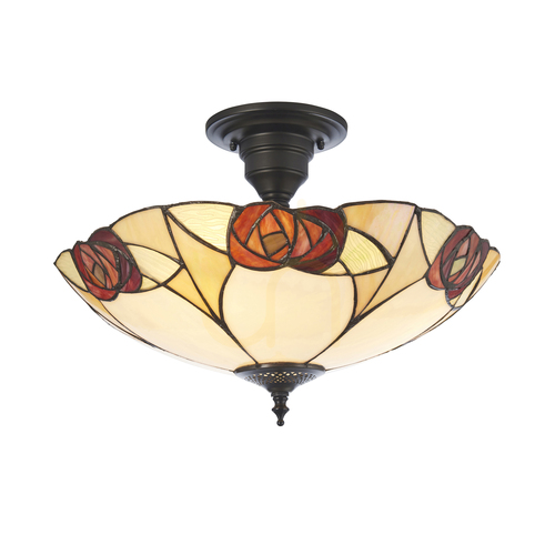 Prüfen Deckenleuchte Interiors Ingram Tiffany Multicolor 3-flammig E27 Glas Stahl 45 cm 111907