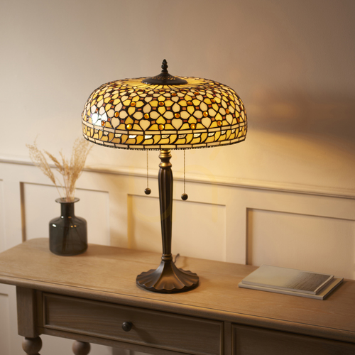 Prüfen Tischlampe Interiors Tiffany Multicolor Glas Zinkdruckguss 2-flammig 112178