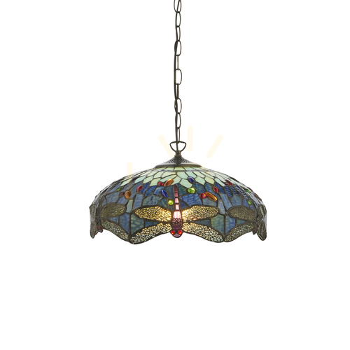 Prüfen Pendelleuchte Tiffany Blau Glas Stahl 41 cm E27 Interiors 112195