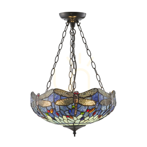 Pendelleuchte Dragonfly Tiffany Blau Glas Stahl 3-flammig Interiors 112250 small 0