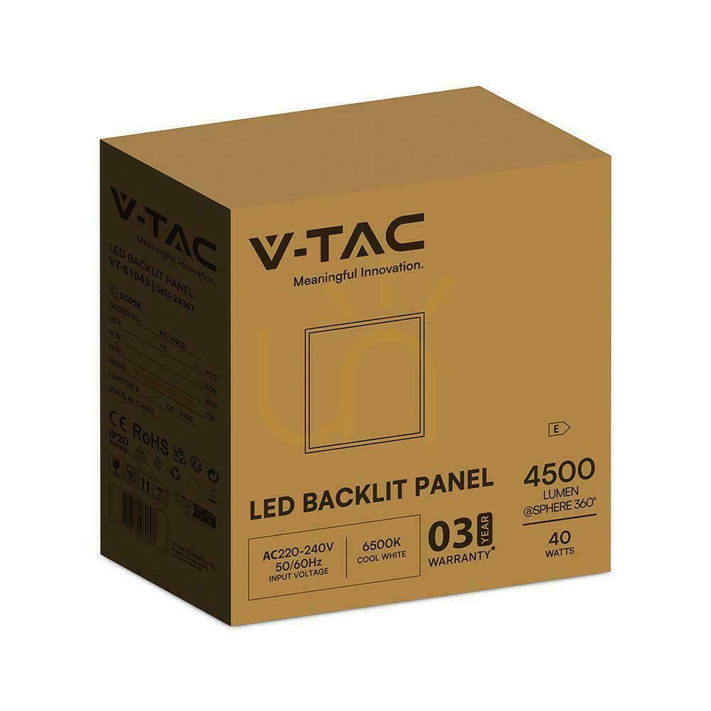 Zeige V-TAC 40 W 60 × 60 LED-Panel, 33 mm LED-Hintergrundbeleuchtung, 110 lm/W, VT-61043, 6500 K, 4500 lm, 3 Jahre Garantie V-TAC 40 W 60 × 60 LED-Panel, 33 mm LED-Hintergrundbeleuchtung, 110 lm/W, VT-61043, 6500 K, 4500 lm, 3 Jahre Garantie