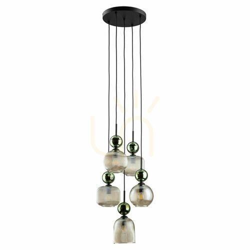 Prüfen Sophia Green Cognac Pendelleuchte, 5 Xe14