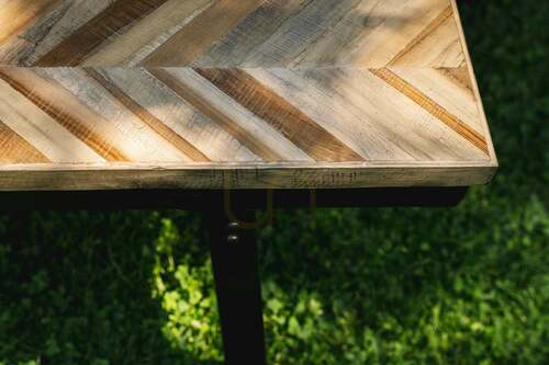 Prüfen Bank BAZAR BIZAR Herringbone Teakholz Schwarz Natur 110 cm