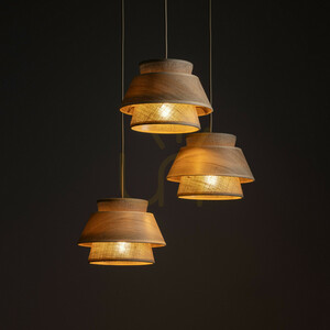 Kalum Holz-Pendelleuchte, 3 Xe27, Kreis small 1