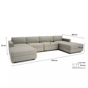 GRACIA Modulares Sofa – U-förmig, 180 x 340 x 180 cm – Beige-Graues City-Sofa small 4