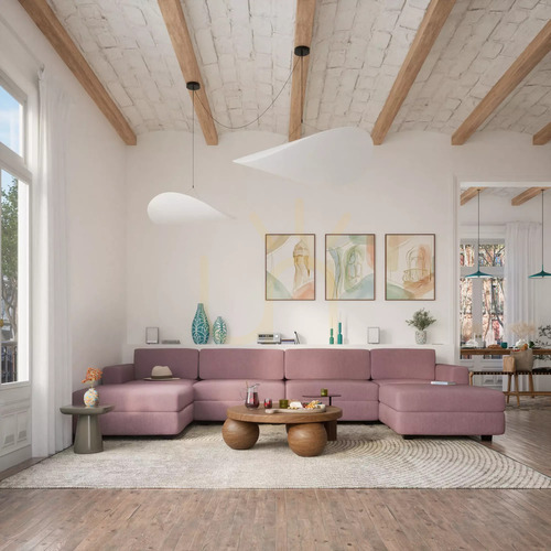 Prüfen GRACIA Modulares Sofa – U-förmig, 180 x 360 x 180 cm – zartes Rosa, City Sofa