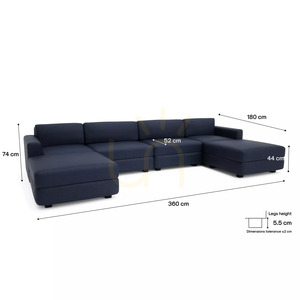 GRACIA Modulares Sofa – U-förmig, 180 x 360 x 180 cm – Dunkelblaues City-Sofa small 4
