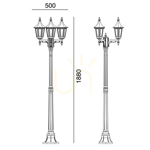 Norlys Rimini 403BD Gartenlaterne, 3 × E27, 188 cm, schwarz mit Goldpatina small 3