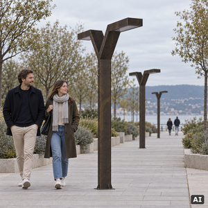 Zweiarmige LED-Gartenlaterne Trysil 1000BC 263 cm, schwarz mit Kupferpatina, NORLYS small 1