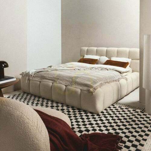 Prüfen NEXTO Polsterbett, 160 x 200 cm, mit Rahmen und Stauraum, hellbeige, mit abgerundeten Formen von Nova Nook