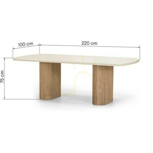OVIGO 220 cm Gartentisch mit Steinplatte, helles Akazienholz/hellbeige, abgerundete Formen, Nova Nook-Lamellen 2 OVIGO 220 cm Gartentisch mit Steinplatte, helles Akazienholz/hellbeige, abgerundete Formen, Nova Nook-Lamellen small 2