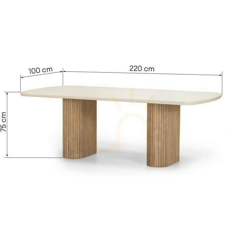 Vorschau OVIGO 220 cm Gartentisch mit Steinplatte, helles Akazienholz/hellbeige, abgerundete Formen, Nova Nook-Lamellen OVIGO 220 cm Gartentisch mit Steinplatte, helles Akazienholz/hellbeige, abgerundete Formen, Nova Nook-Lamellen
