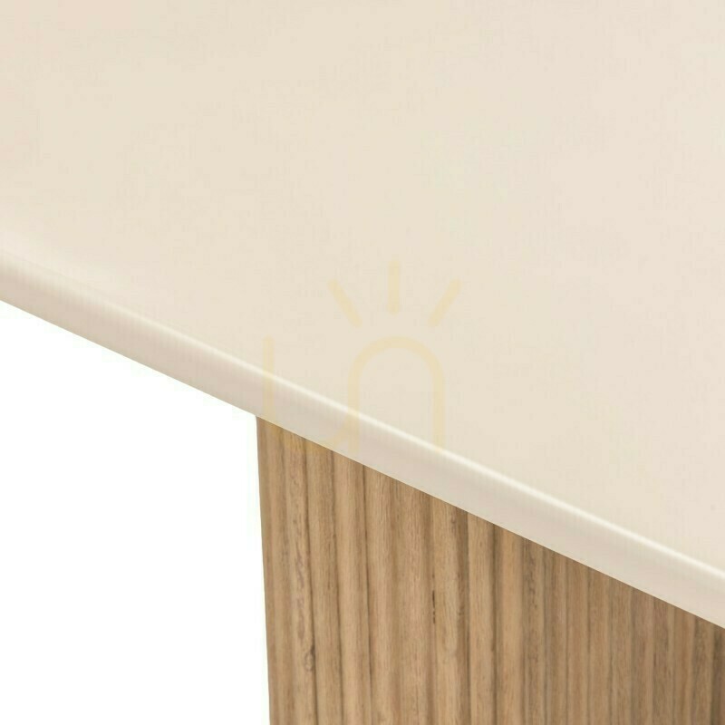 Zeige OVIGO 220 cm Gartentisch mit Steinplatte, helles Akazienholz/hellbeige, abgerundete Formen, Nova Nook-Lamellen OVIGO 220 cm Gartentisch mit Steinplatte, helles Akazienholz/hellbeige, abgerundete Formen, Nova Nook-Lamellen