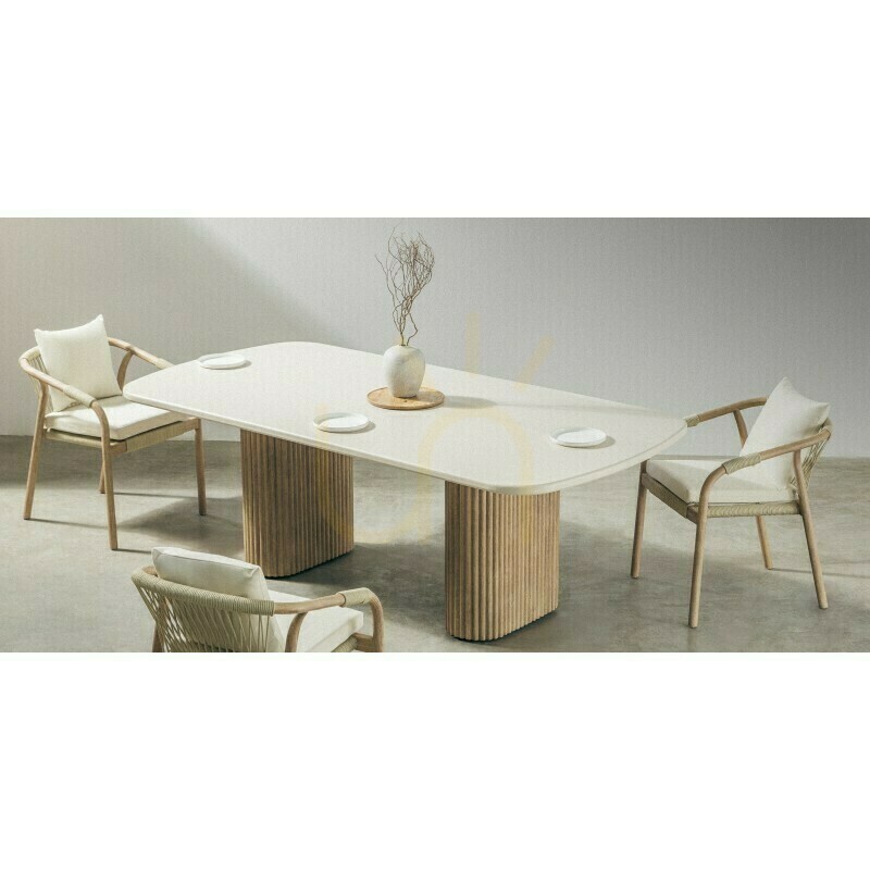 Prüfen OVIGO 220 cm Gartentisch mit Steinplatte, helles Akazienholz/hellbeige, abgerundete Formen, Nova Nook-Lamellen OVIGO 220 cm Gartentisch mit Steinplatte, helles Akazienholz/hellbeige, abgerundete Formen, Nova Nook-Lamellen
