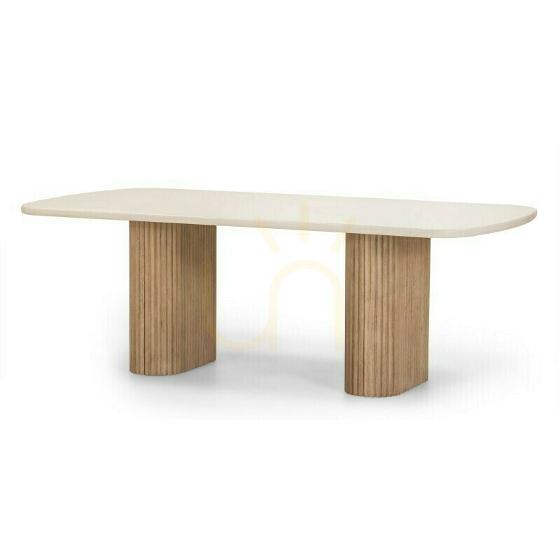 Vorschau OVIGO 220 cm Gartentisch mit Steinplatte, helles Akazienholz/hellbeige, abgerundete Formen, Nova Nook-Lamellen OVIGO 220 cm Gartentisch mit Steinplatte, helles Akazienholz/hellbeige, abgerundete Formen, Nova Nook-Lamellen