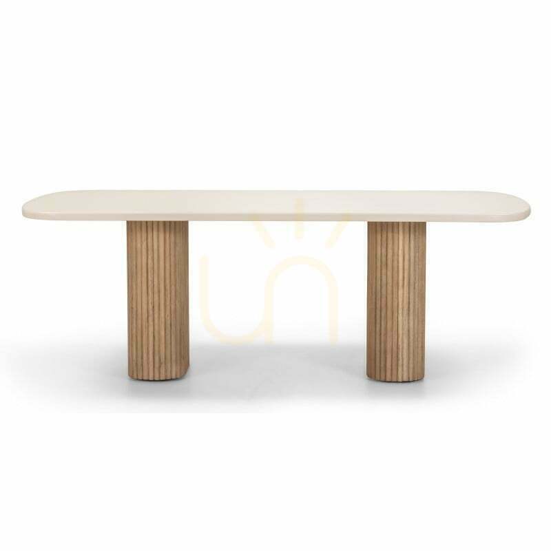 Prüfen OVIGO 220 cm Gartentisch mit Steinplatte, helles Akazienholz/hellbeige, abgerundete Formen, Nova Nook-Lamellen OVIGO 220 cm Gartentisch mit Steinplatte, helles Akazienholz/hellbeige, abgerundete Formen, Nova Nook-Lamellen
