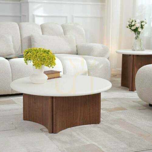 Prüfen ARLO 80 cm Couchtisch, Cremeweiß/Walnuss, Nova Nook Microcement