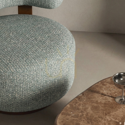Prüfen MARABELL Sessel, abgerundete Formen, blau-beige/Nova Nook Nussbaum